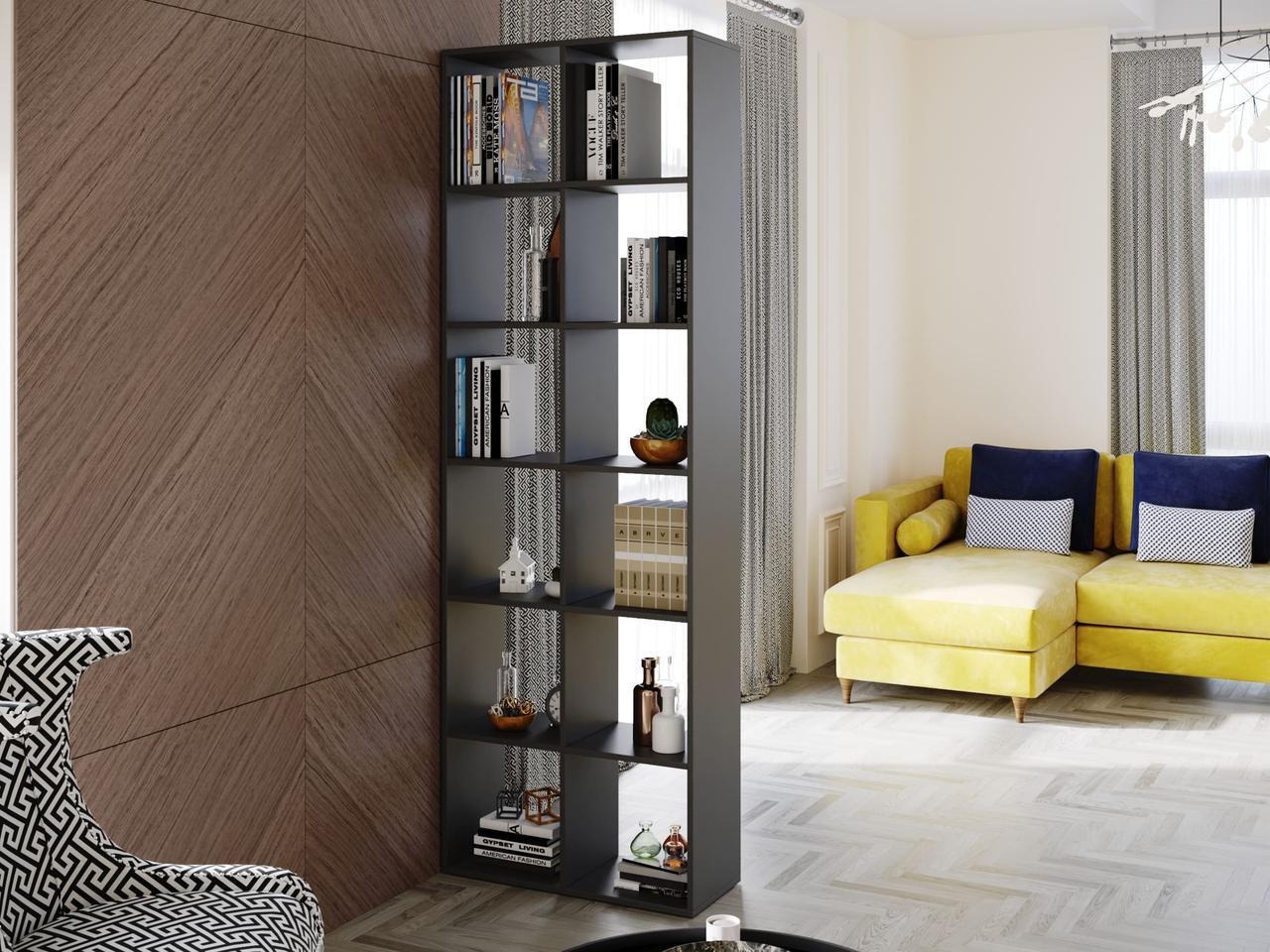 Стеллаж для книг и декора на 12 ячеек L-12 720х290х2128 мм Антрацит