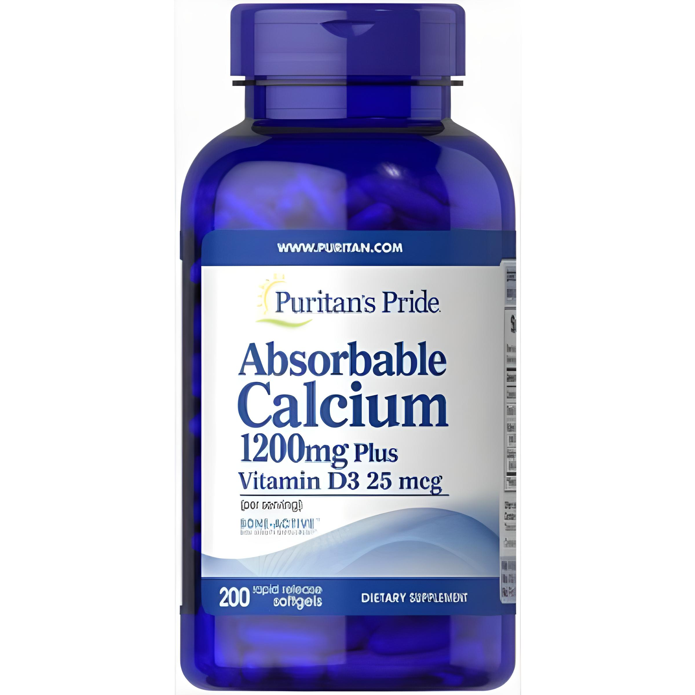 Кальций и витамин Д3 Puritan's Pride Absorbable Calcium 1200 мг 1000 IU 200 капсул (00000025914)
