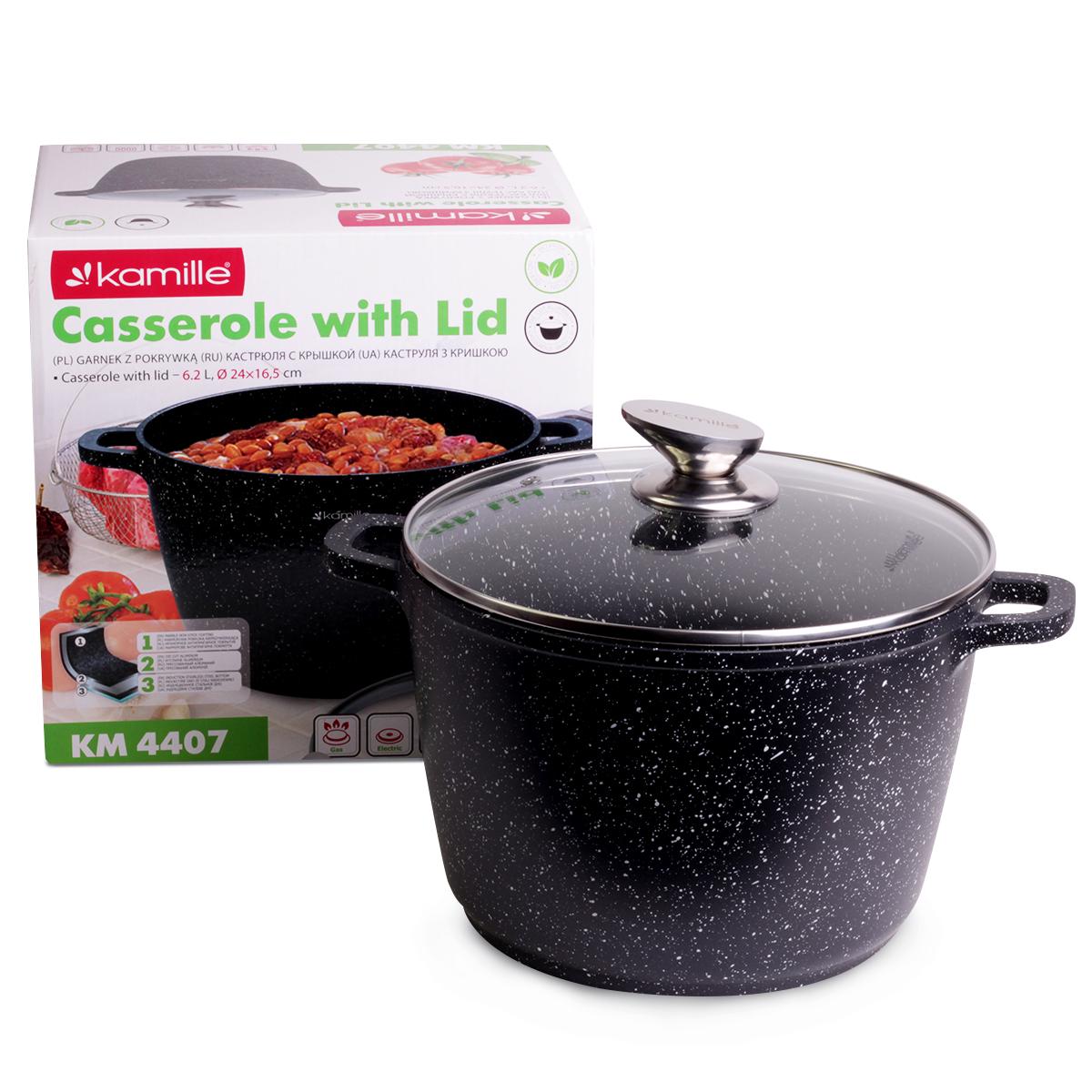 Кастрюля со стеклянной крышкой Kamille KM-4407 алюминиевая литая с антипригарным покрытием 6,2 л Черный (124-84-4407) - фото 6 Кастрюля со стеклянной крышкой Kamille KM-4407 алюминиевая литая с антипригарным покрытием 6,2 л Черный (124-84-4407) - фото 6