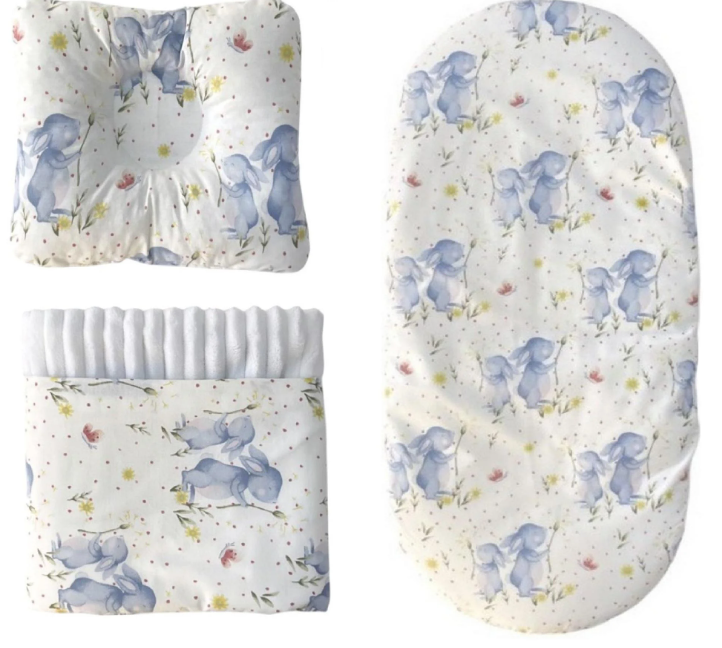 Набор в коляску RoyalBaby №36 Зайчики с пледом 3в1 Голубой/Белый (143821)