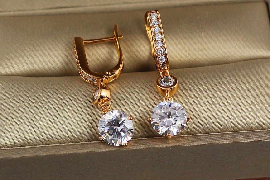 Серьги подвески Xuping Jewelry с белым круглым камнем 3,1 см Золотистый