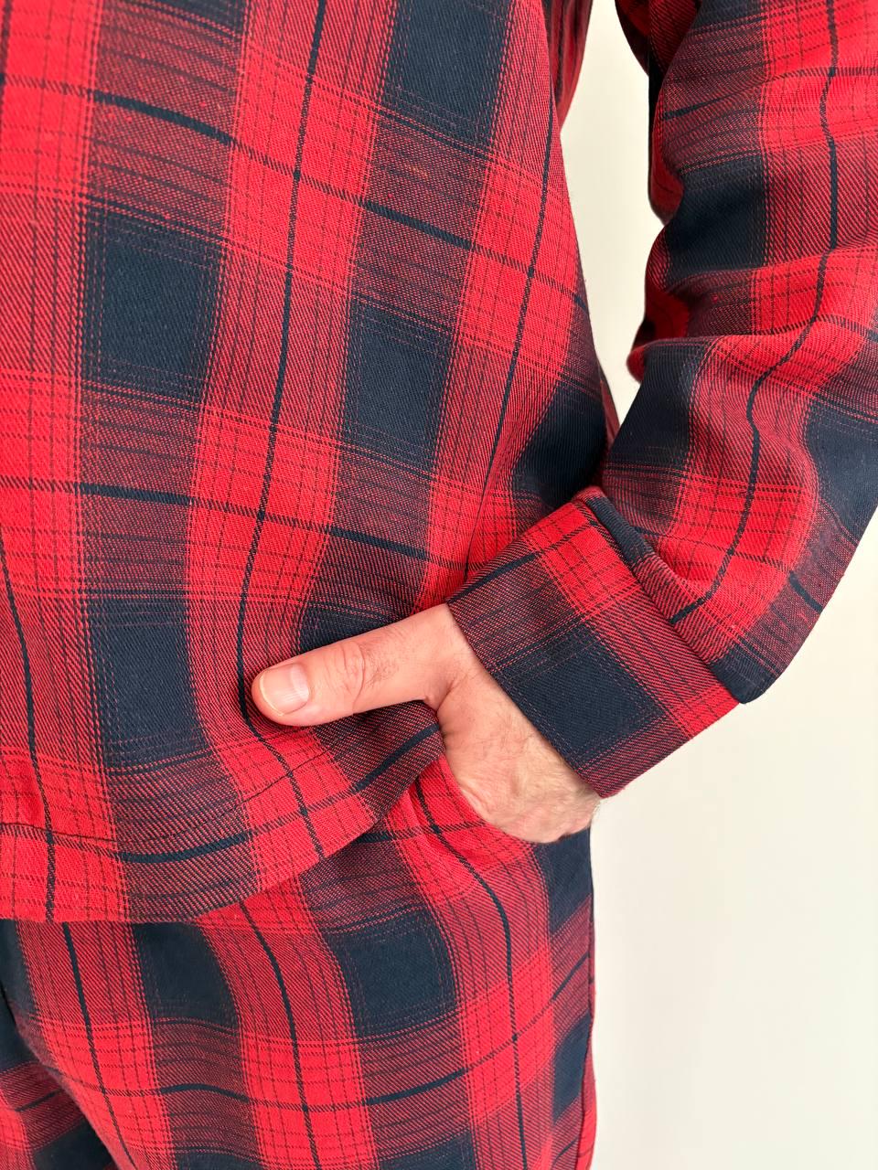 Пижамный комплект COSY Глен из фланели брюки/рубашка 2XL клетка Красно-синий (F221P) - фото 4 Пижамный комплект COSY Глен из фланели брюки/рубашка 2XL клетка Красно-синий (F221P) - фото 4