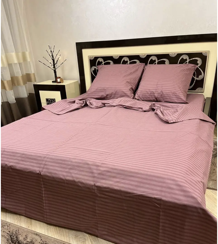 Комплект постільної білизни Gold У смужку євро Рожевий (G74) - фото 1 Комплект постільної білизни Gold У смужку євро Рожевий (G74) - фото 1