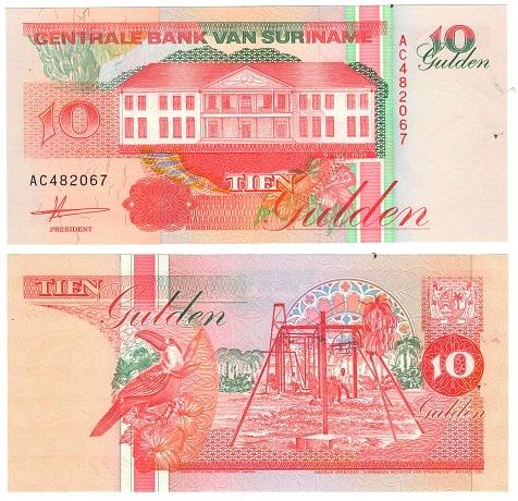 Коллекционная банкнота Суринам 10 гульденов 1991 UNC P137 (Б04017)