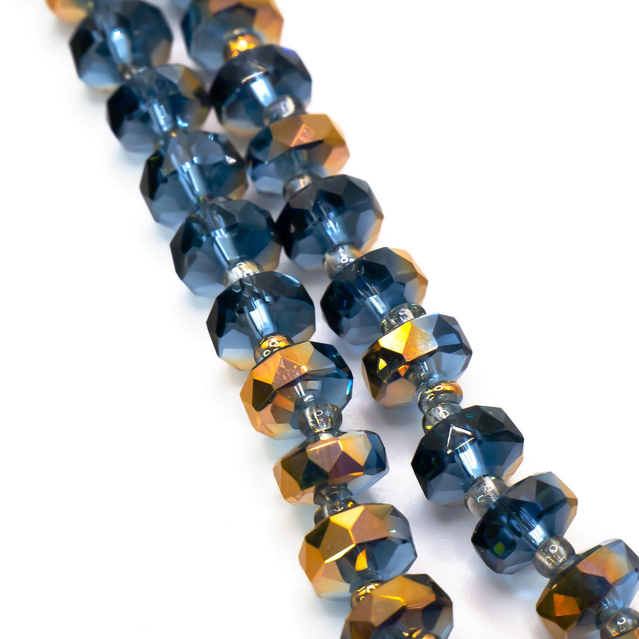 Бусины Хрусталь рондель с бисером АВ 5х8 мм и 2х4 мм 75 см 96 шт. Сине-фиолетовый/Золотой (БС0508а86)