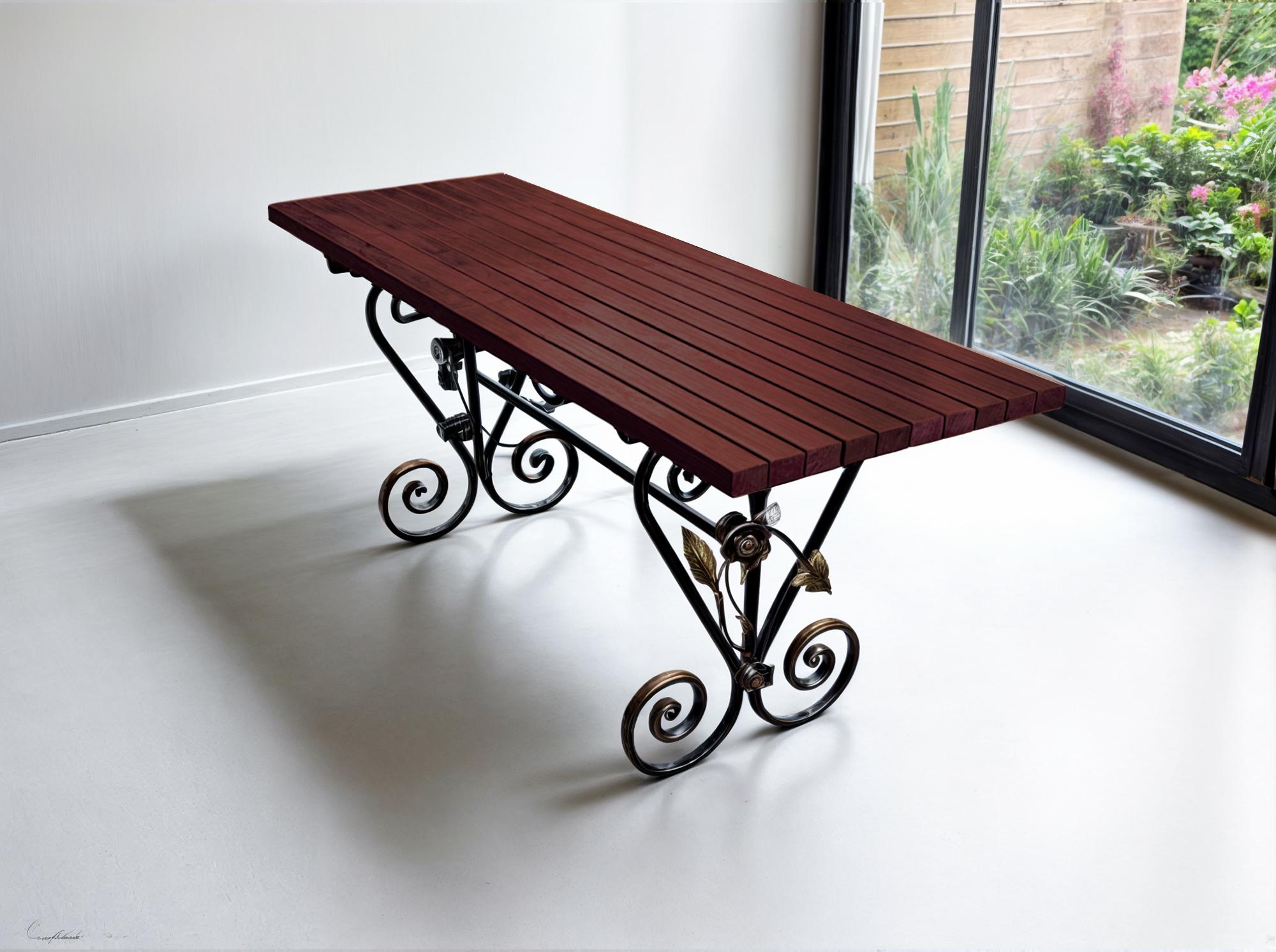 Стіл кований садовий Камелія для дачі/тераси/альтанки 2000х700х800 мм Каштан