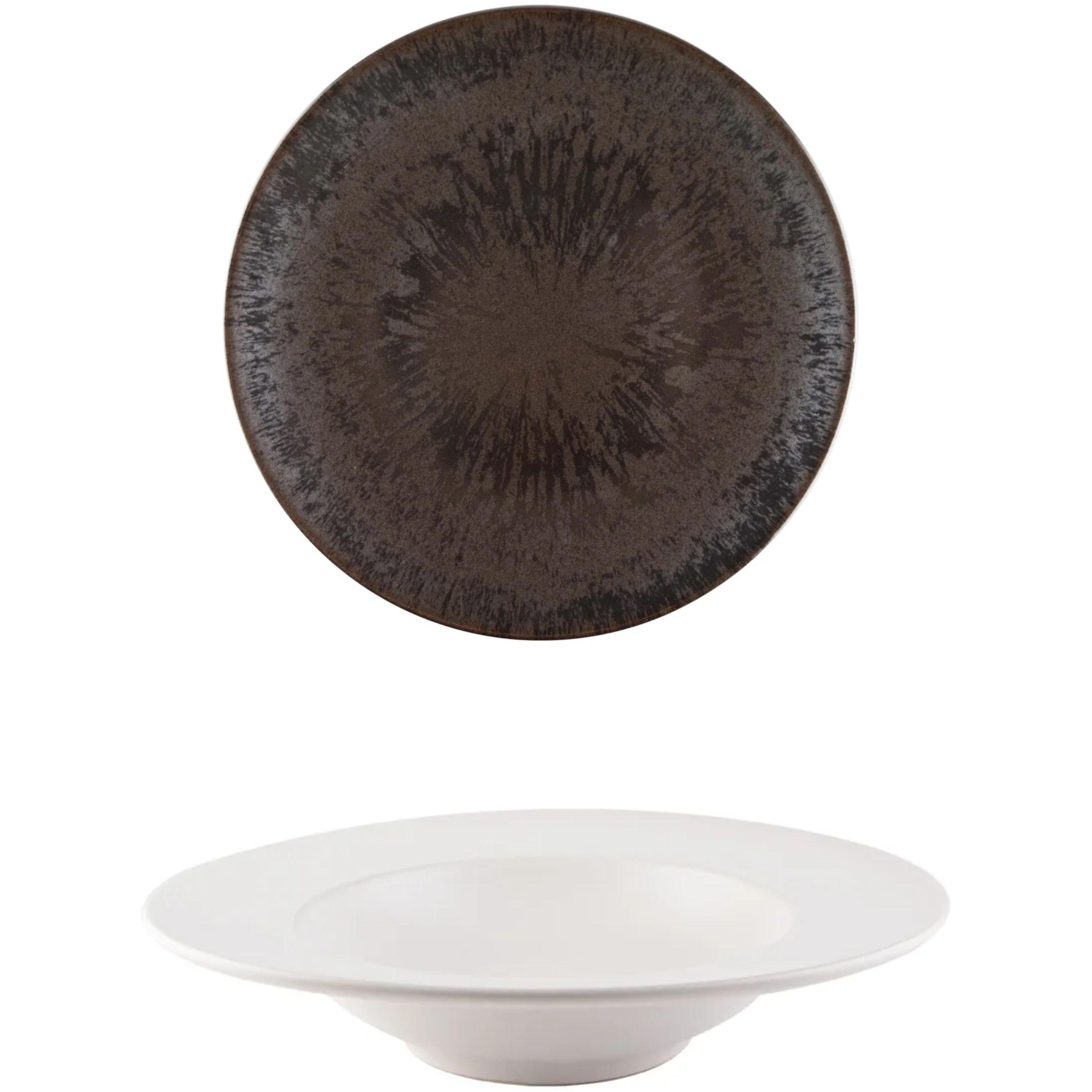 Тарілка для пасти Mesa Brown Metalic Jaspe 27 см (FF0891351897) - фото 2 Тарілка для пасти Mesa Brown Metalic Jaspe 27 см (FF0891351897) - фото 2