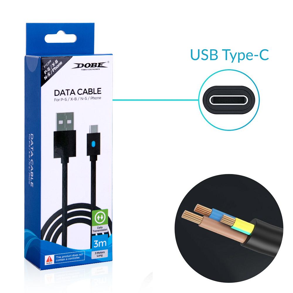 Кабель для зарядки и передачи данных Dobe 3 м USB/USB Type-C для геймпада DualSense Sony PS5/PS5 Digital Edition и Microsoft Wireless Controller Xbox Series S/X (10088762) - фото 6