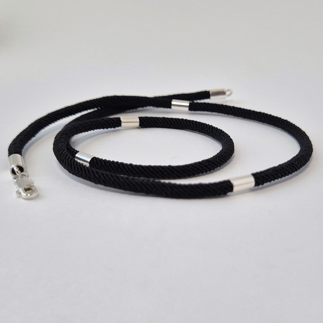 Шнурок ювелірний шовковий зі вставками срібло 925 проби 4,23 г 3 мм 55 см Чорний (661) - фото 8