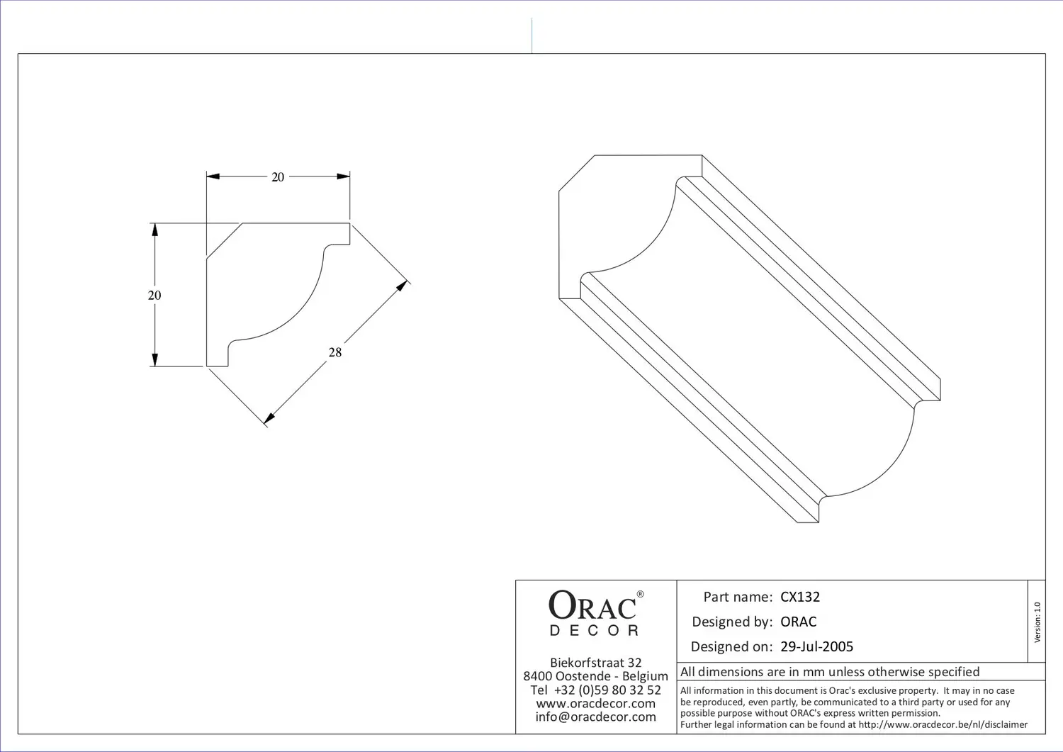 Карниз Orac Decor грунтованный 2000x20x20 мм (CX132) - фото 3