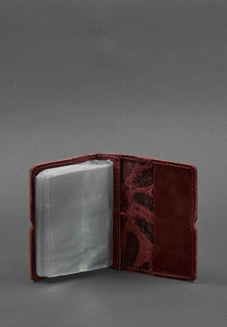 Кард-кейс женский кожаный 7.0 с перьями Бордовый (A-026158) - фото 3