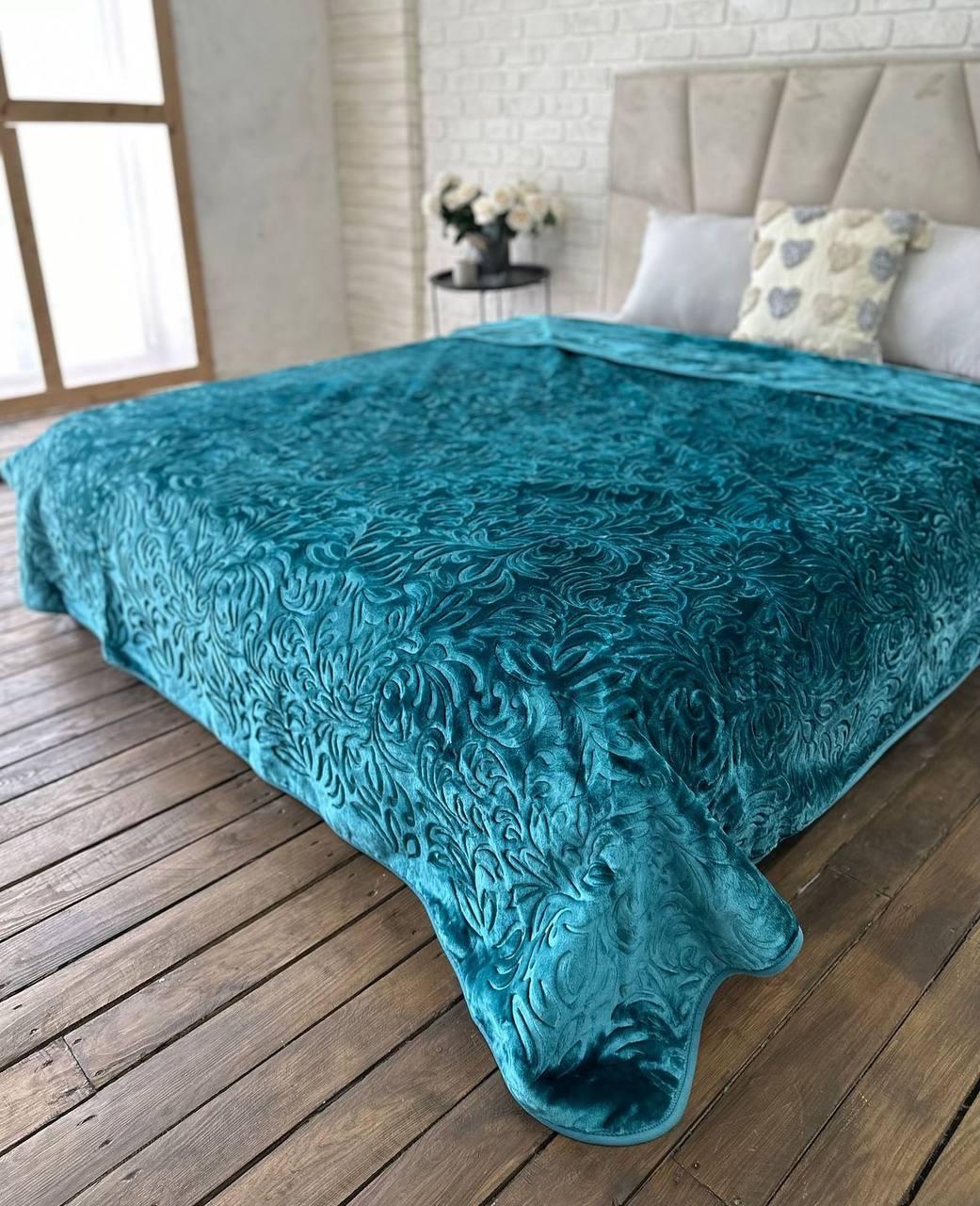 Плед на диван евро 210х230 см Бирюзовый (П4К-plush-pled-007)