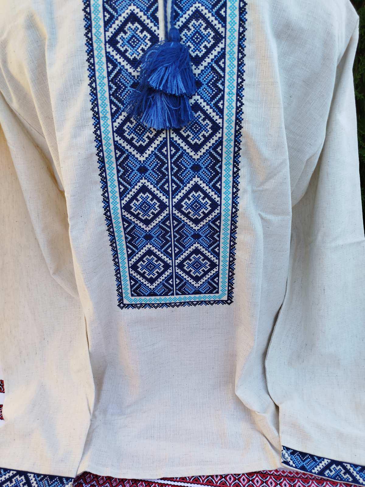 Вышиванки для пары Орнамент на натуральном льне р. 42 Светло-бежевый/Синий (2395743161) - фото 3 Вышиванки для пары Орнамент на натуральном льне р. 42 Светло-бежевый/Синий (2395743161) - фото 3