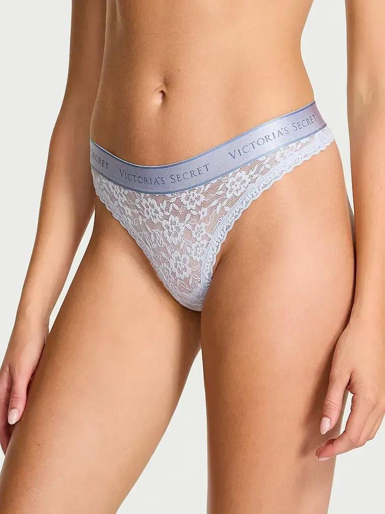 Трусики стринги Victoria's Secret Cotton Lacie Logo Thong Panty M Голубой (27115903)