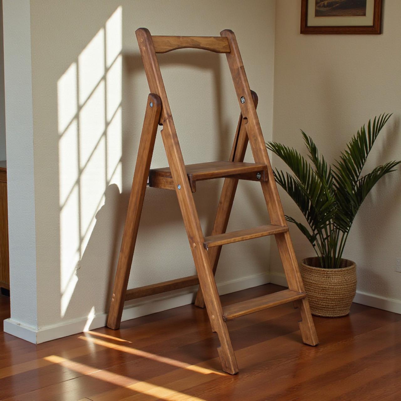 Стремянка-лестница деревянная Студія Дерева Вільха Скини бытовая 3 ступеньки Орех темный (31002869)