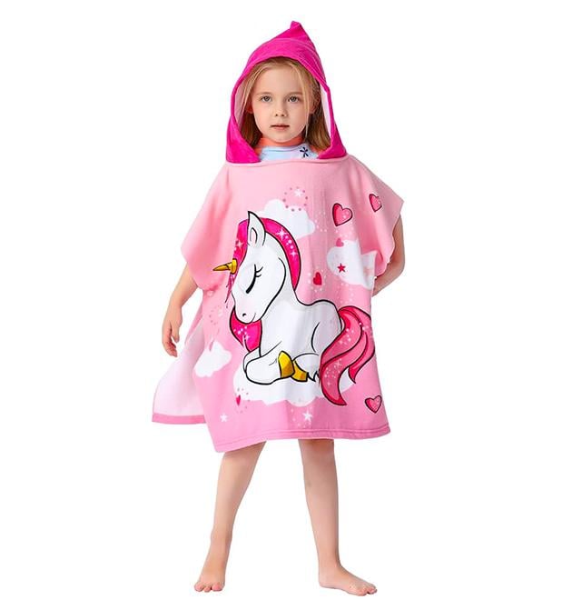 Полотенце пончо с капюшоном детское Единорог для девочек 60х120 см Розовый - фото 9