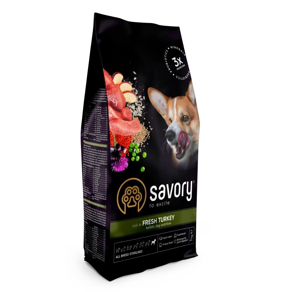 Корм сухой Savory All Breed для стерилизованных собак всех пород со свежей индейкой 1 кг (31492)