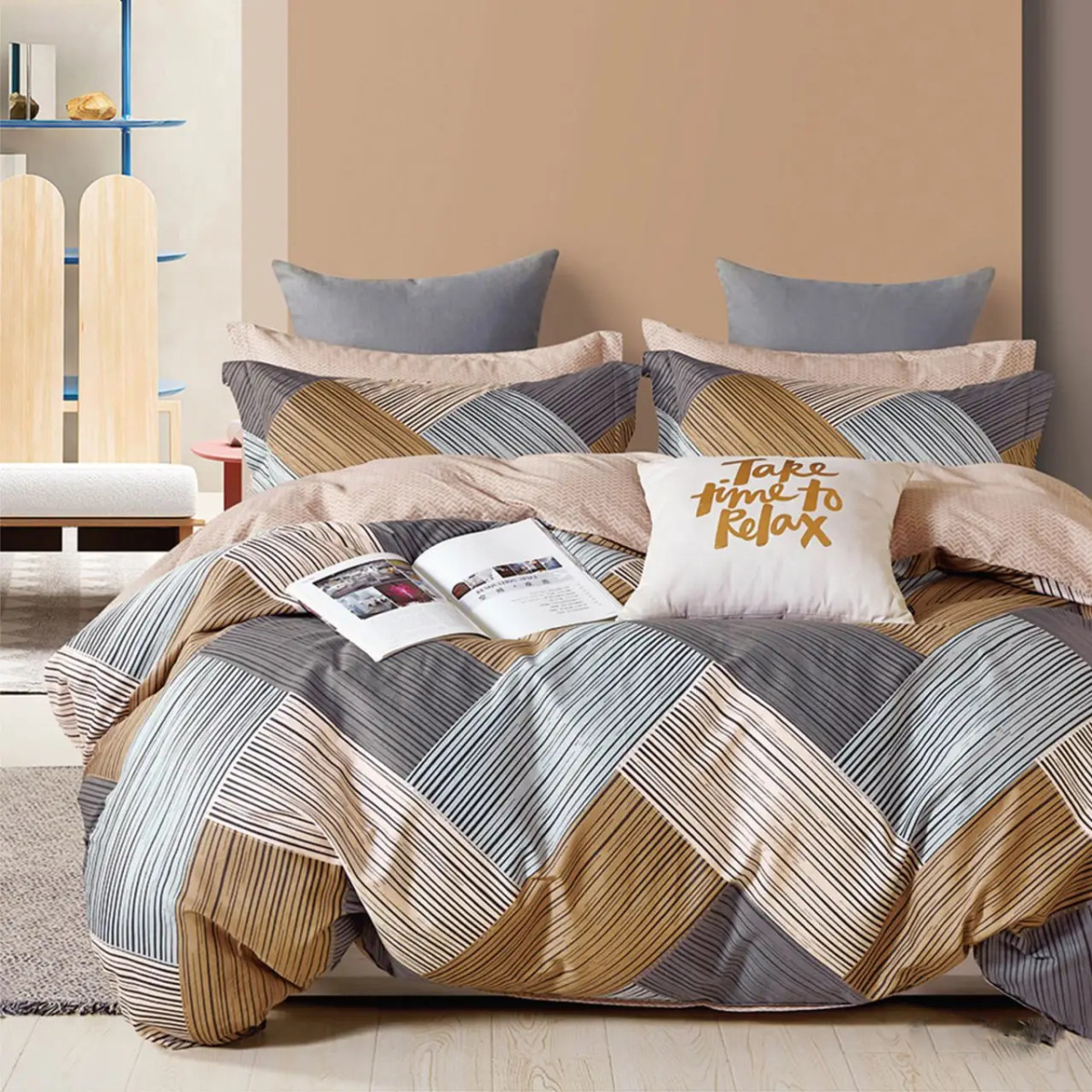 Комплект постельного белья Viluta с узором ранфорс премиум евро 220x240 см Коричневый (PB-456-A-597)