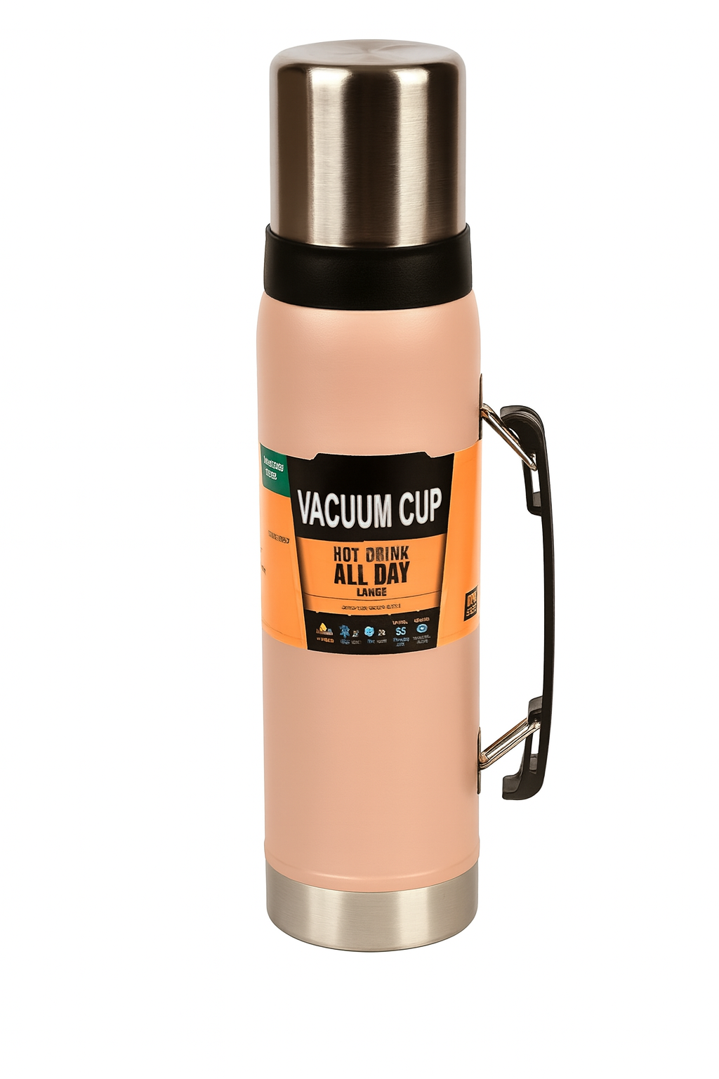 Туристический термос Stenson Army с чашкой и ручкой 1,2 л Розовый (MT-5184)