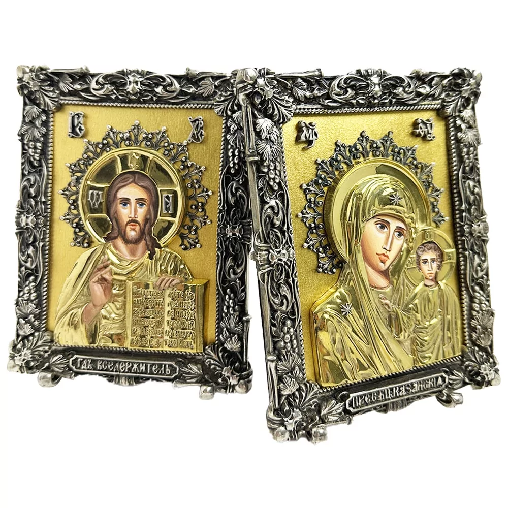 Венчальная пара литая Богородица Казанская и Господь Вседержитель (101010253)