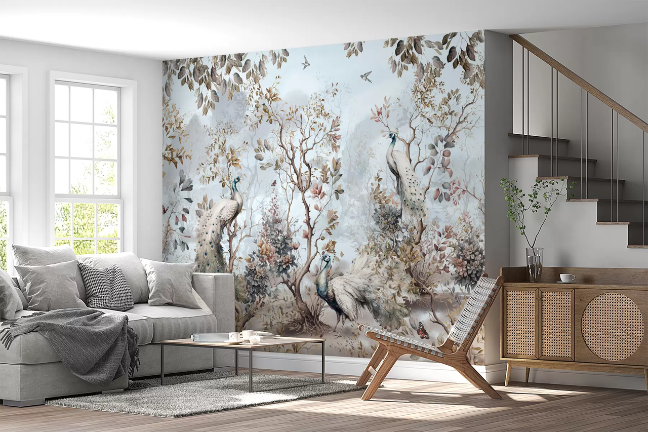 Фотообои флизелиновые Styleo Павлины в саду u94849 300х200 см Разноцветный