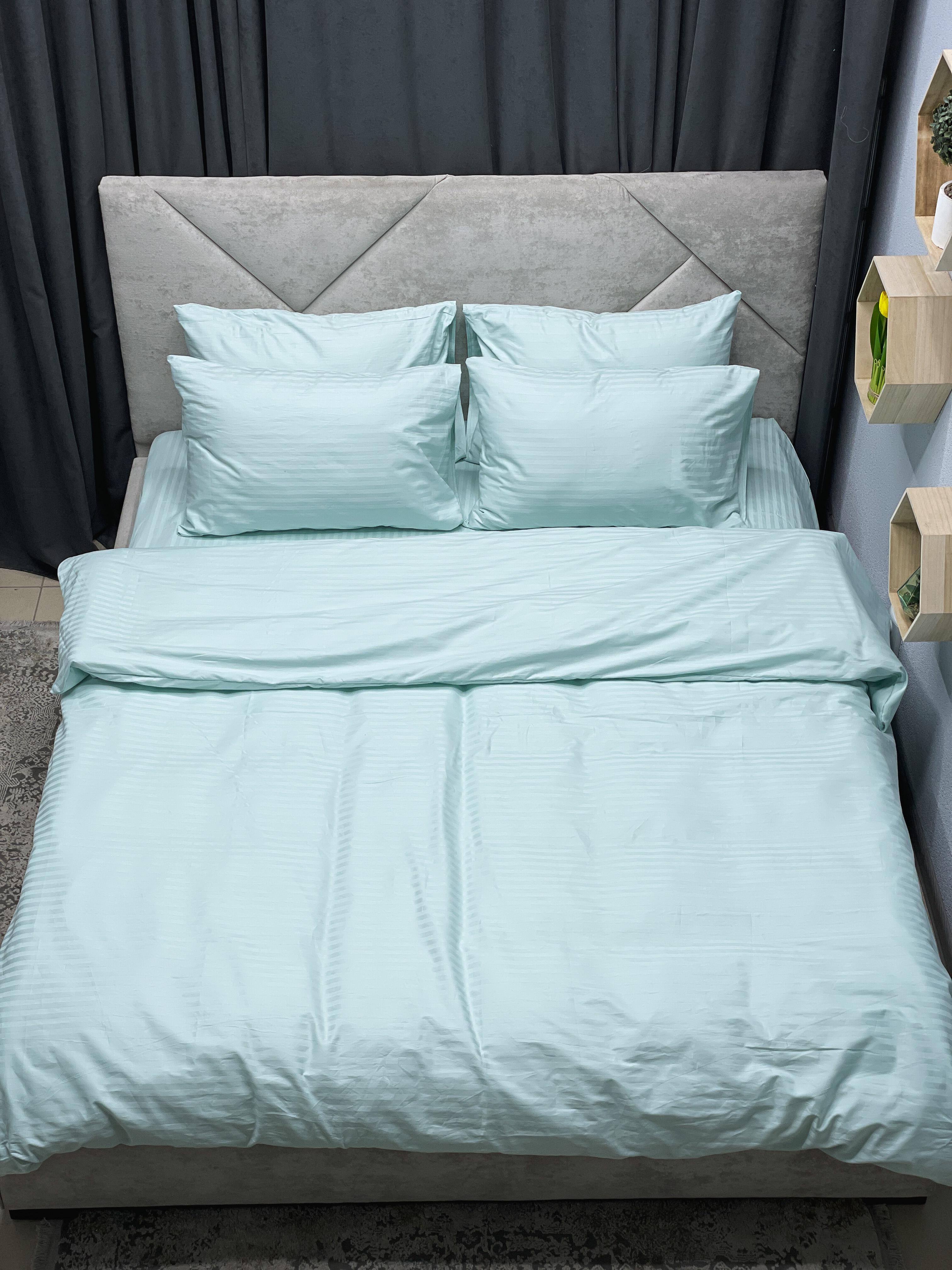 Комплект постельного белья Ego-textile 9072S страйп-сатин однотонный в полоску Голубой (198451461)