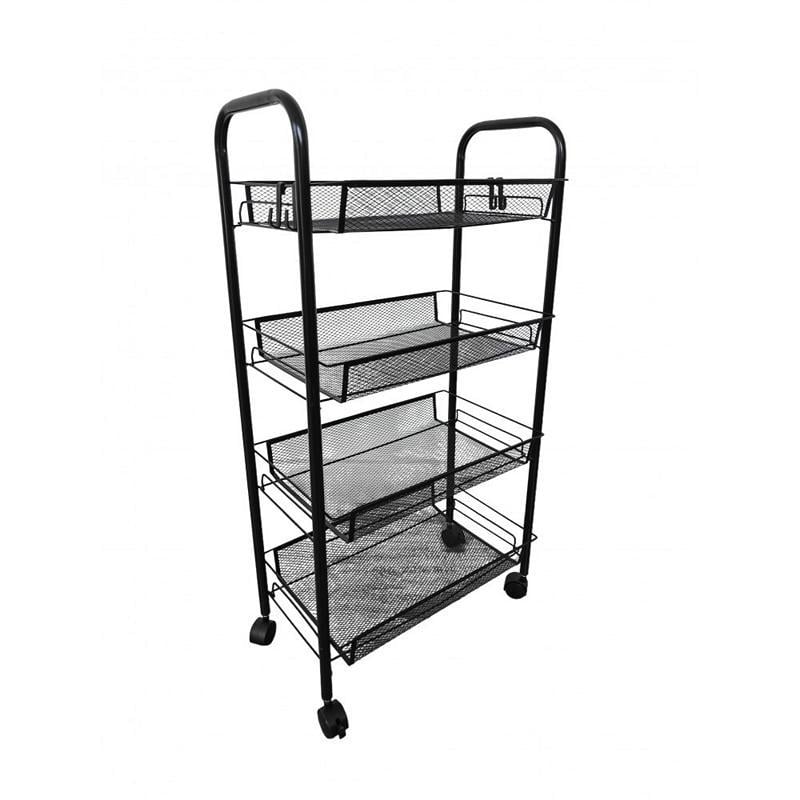 Етажерка металева на колесах з 4 металевими полицями Чорний (348669) - фото 4 Етажерка металева на колесах з 4 металевими полицями Чорний (348669) - фото 4