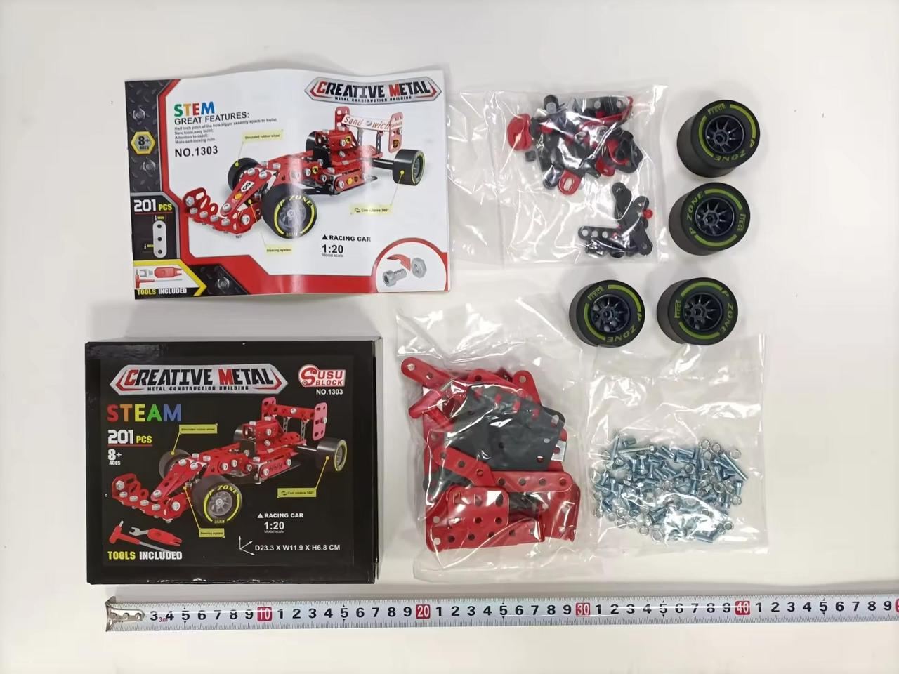 Конструктор детский металлический STEAM F1 Гоночный автомобиль с инструментами 201 деталь (0903) - фото 6