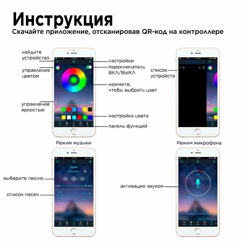 Светодиодная лента RGB 5 м 5В IP65 SMD от usb с управлением через Bluetooth - фото 10 Светодиодная лента RGB 5 м 5В IP65 SMD от usb с управлением через Bluetooth - фото 10