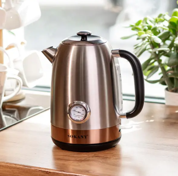 Електрочайник з термометром Sokany SK-1031 безшумний з нержавіючої сталі 1,7 л Сталевий - фото 7 Електрочайник з термометром Sokany SK-1031 безшумний з нержавіючої сталі 1,7 л Сталевий - фото 7