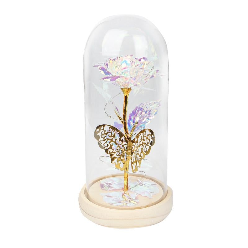 Искусственная роза в колбе Lesko 24К KY-1126 LED-подсветка с бабочкой Разноцветный (24366858)