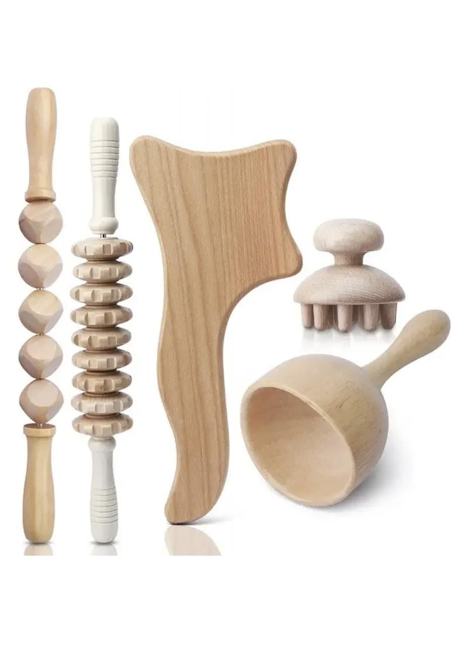 Набор массажеров для тела антицеллюлитный AND мадеротерапии и лимфодренаж деревянных Бежевый (332114)