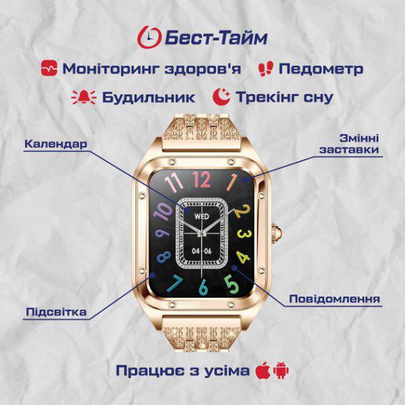 Смарт-часы UWatch Smart Flower Rubber с 2 сменными ремешками Розовое золото (110-96-1674) - фото 5