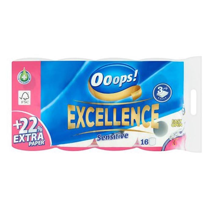 Туалетная бумага Ooops! Excellence Sensitive 3-х слойная 16 шт. 150 отрывов (1606828272)