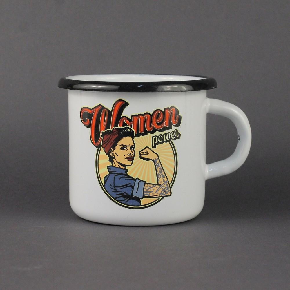 Кружка емальована Enamel mug з принтом "Women power" 400 мл Білий - фото 1