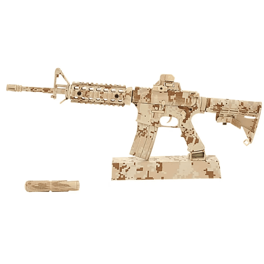 Винтовка миниатюрная металлическая разборная AR-15 13 коллекционная модель с подвижным затвором съемным магазином глушителем и патронами Камуфляж