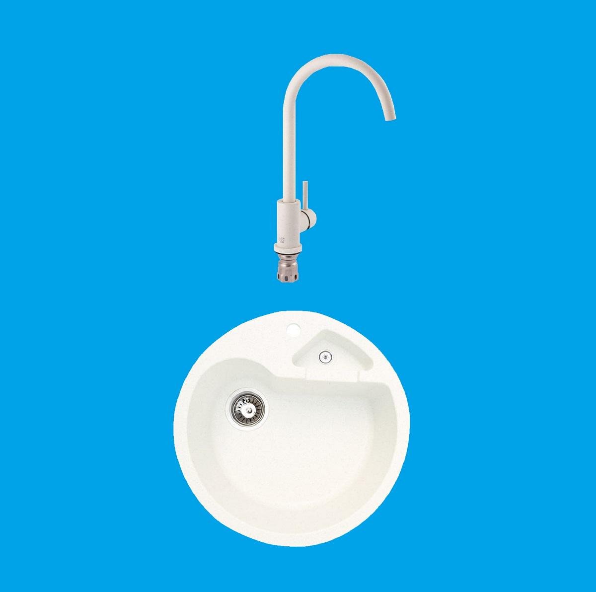 Мойка гранитная со смесителем круглая 500х500 мм Белый - фото 1 Мойка гранитная со смесителем круглая 500х500 мм Белый - фото 1