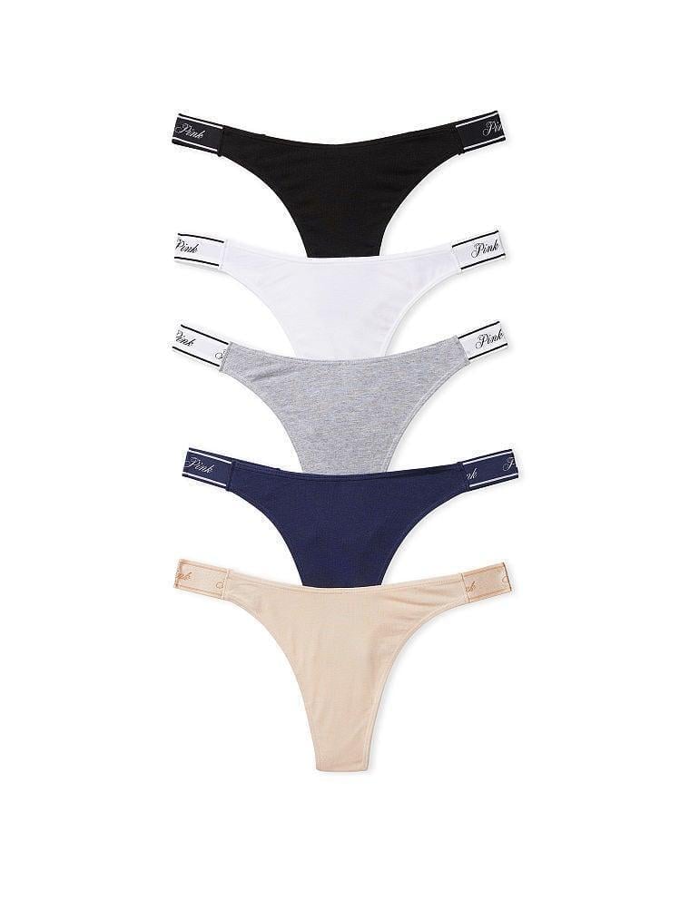 Набор трусиков Victoria Secret Logo Cotton High-Leg Thong L 5 шт. Разноцветный (2242794029)