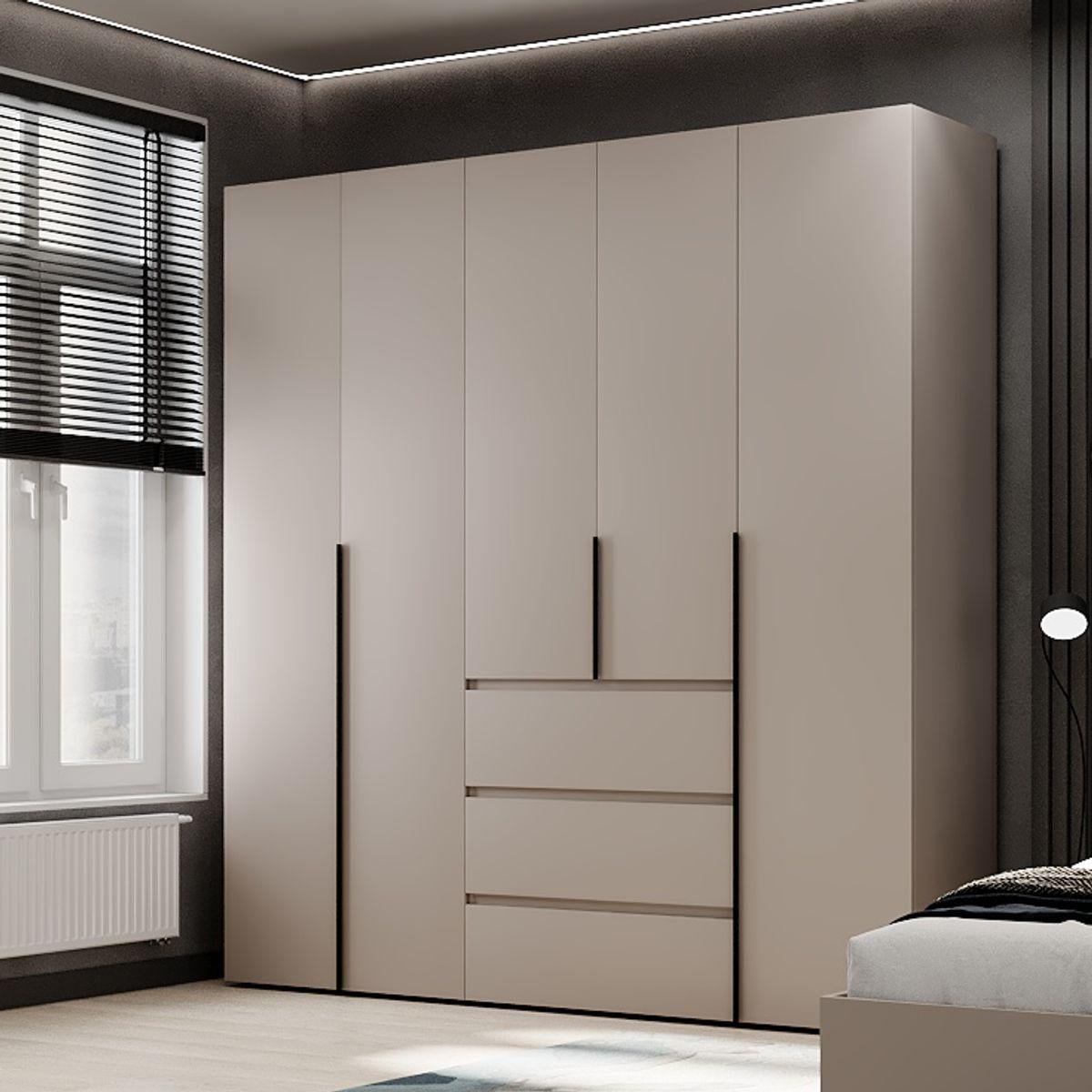 Шкаф распашный AiH Light №4 5-дверный с полками/ящиками и штангой для одежды 200x220x50 см Кашемир (LTK0414000000)