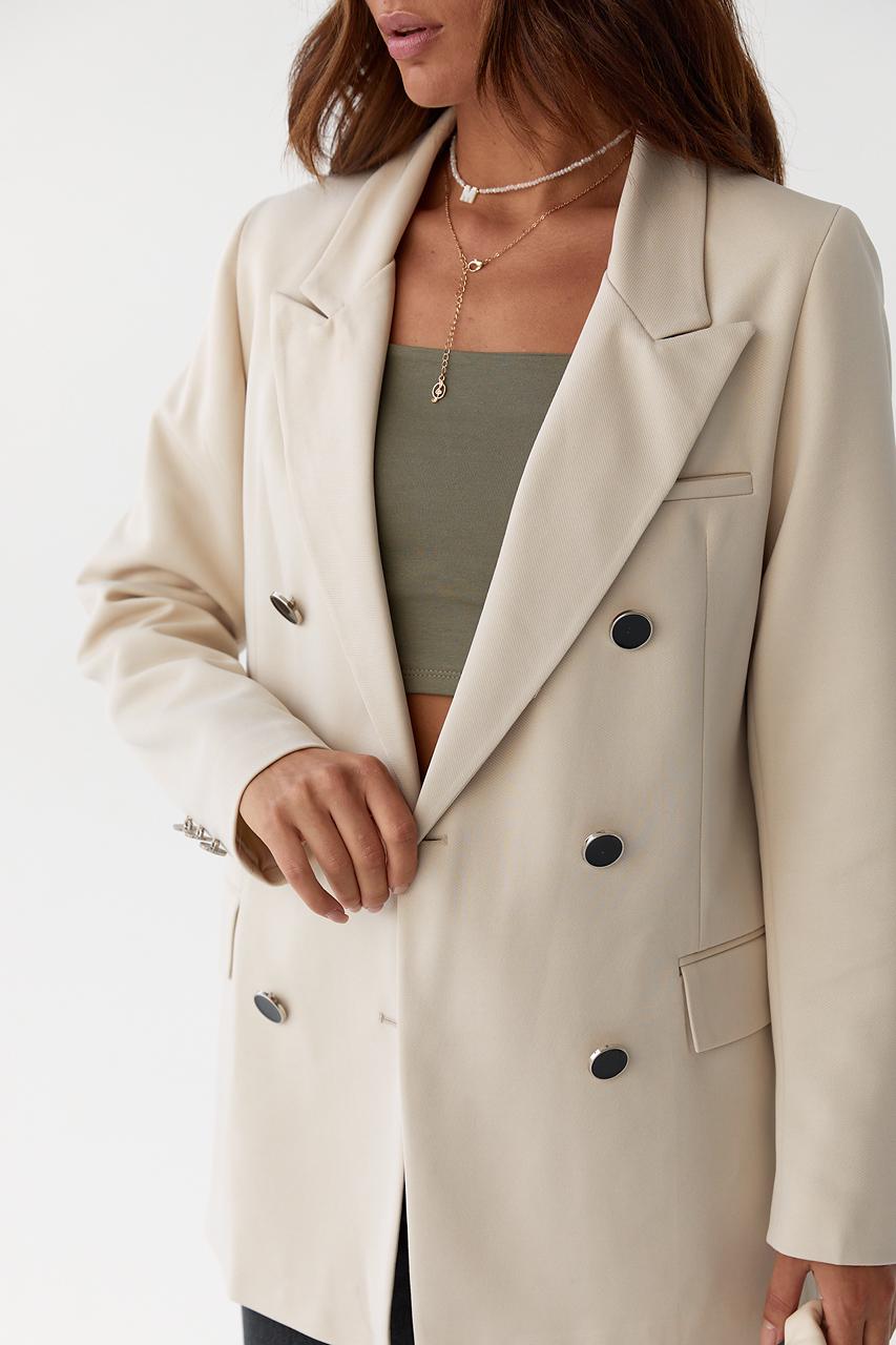 Пиджак двубортный M Бежевый (9528677) - фото 4 Пиджак двубортный M Бежевый (9528677) - фото 4