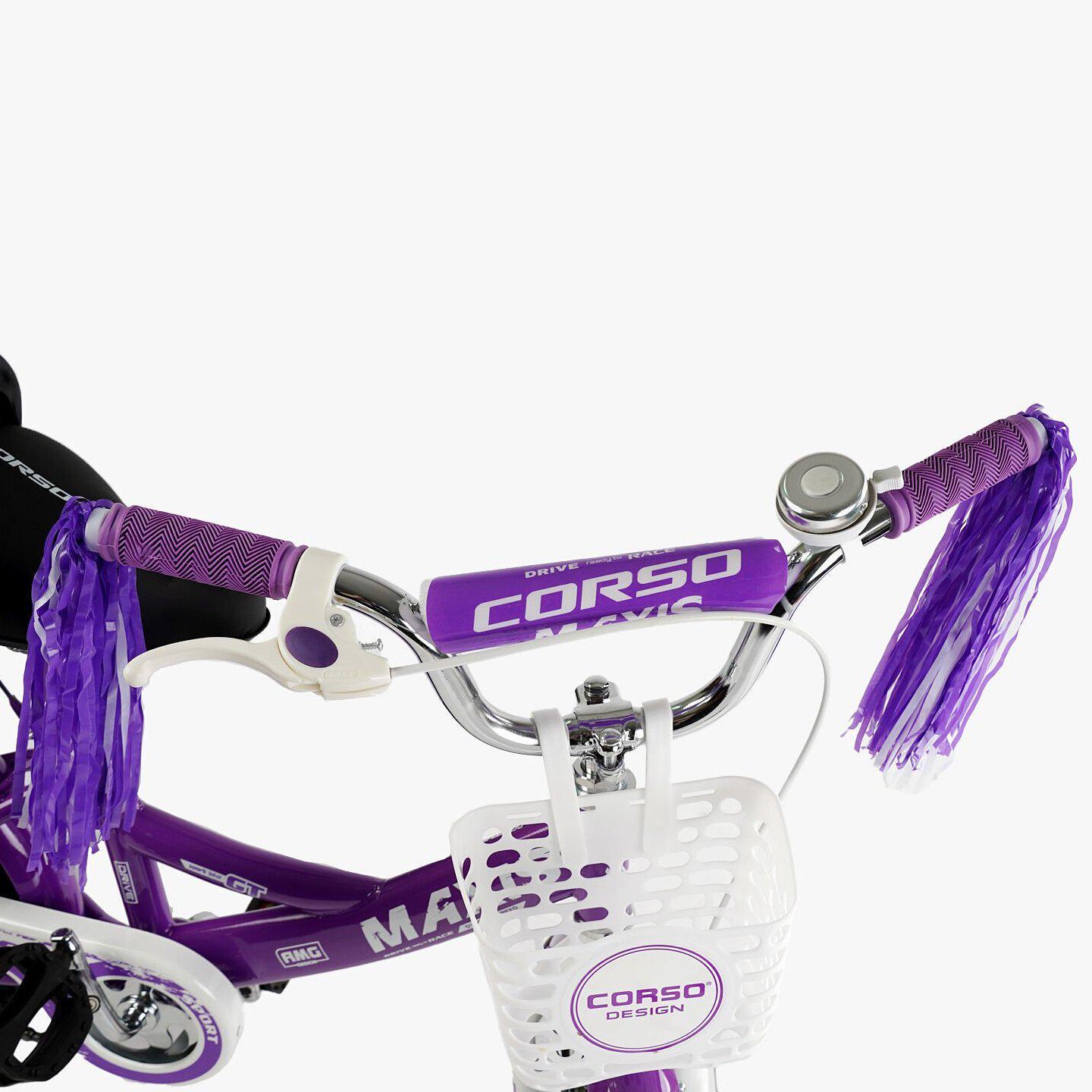 Велосипед двухколесный Corso MAXIS 14" для девочки с корзиной и багажником Фиолетовый - фото 5 Велосипед двухколесный Corso MAXIS 14" для девочки с корзиной и багажником Фиолетовый - фото 5