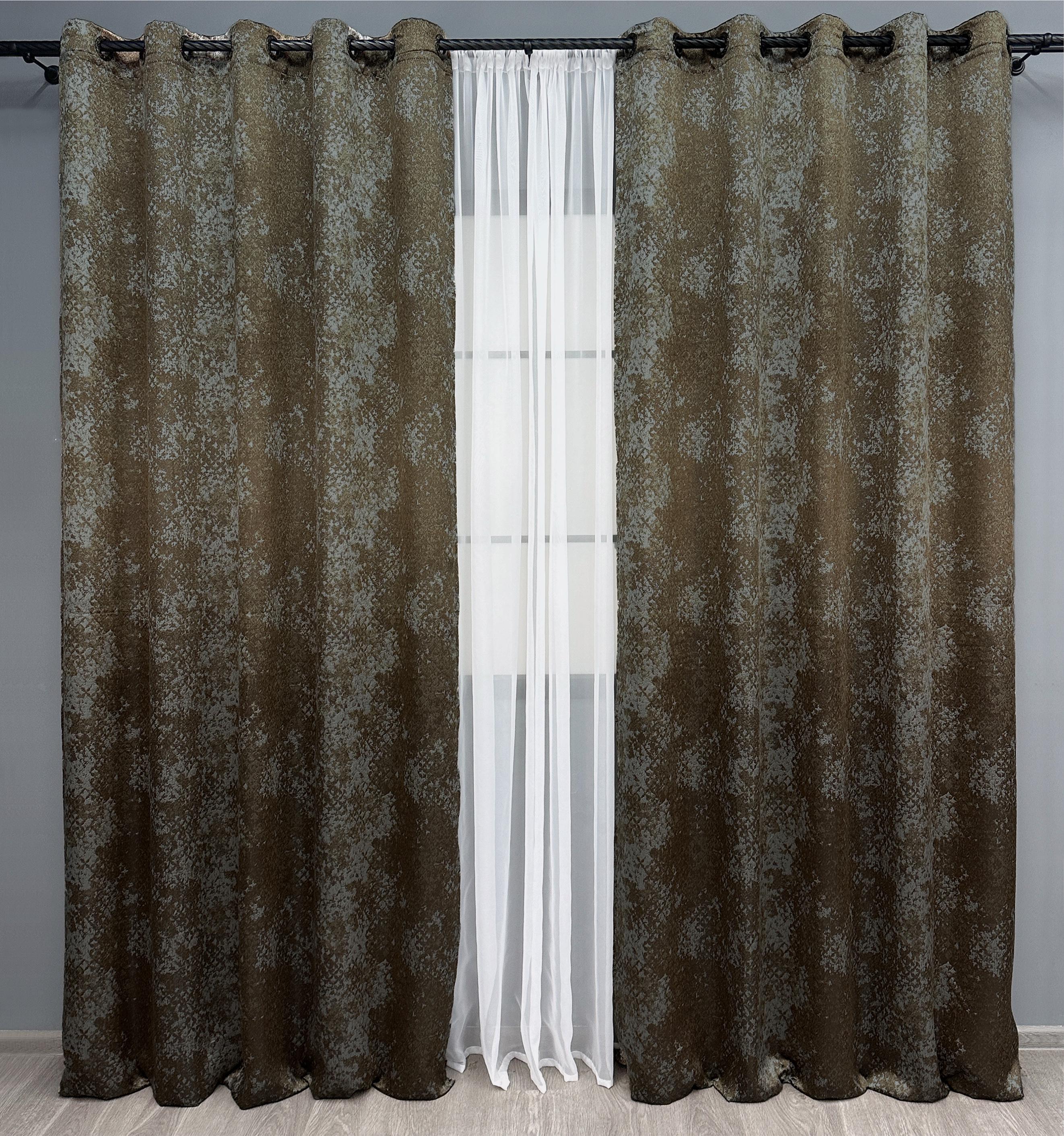 Комплект штор на люверсах VR-Textil Лен Мрамор Al-9 №1639ш 150х270 см 2 шт. Коричневый с серым (37-0175)