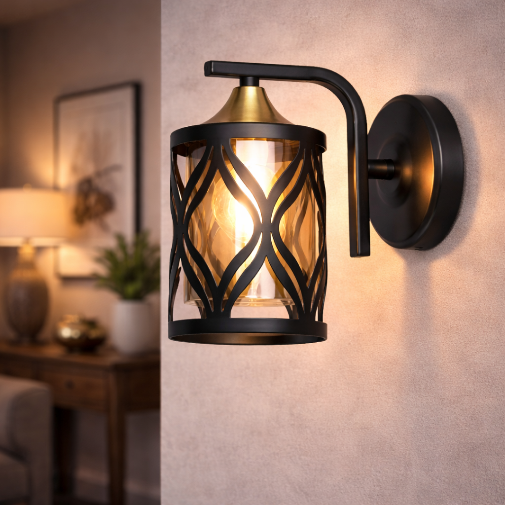 Бра Valeso с металлическим каркасом и стеклянным плафоном под лампу Е27 Черный/Медный (B N5942/1W BK+COP)