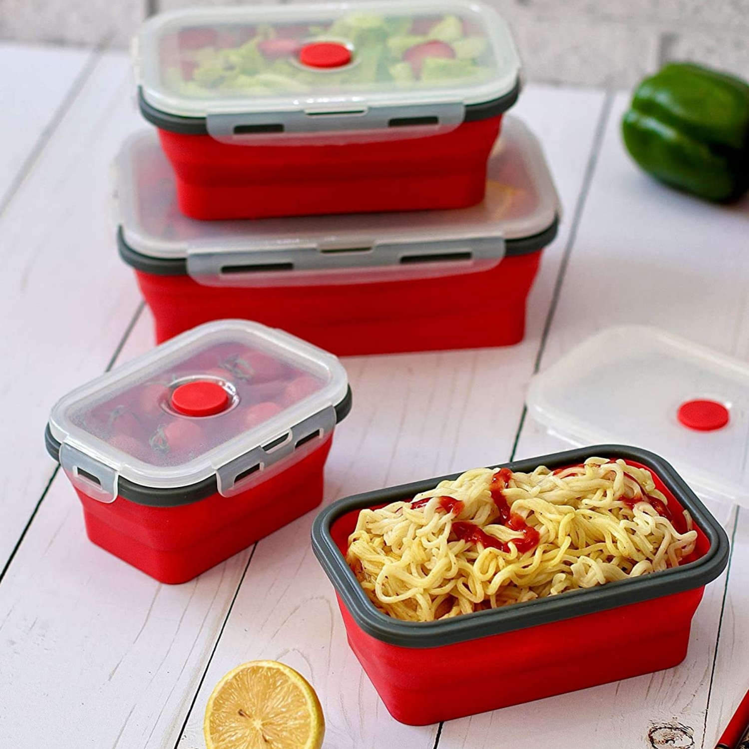 Набір силіконових складних контейнерів для зберігання їжі - 4 шт. Червоний (12508451) - фото 9 Набір силіконових складних контейнерів для зберігання їжі - 4 шт. Червоний (12508451) - фото 9