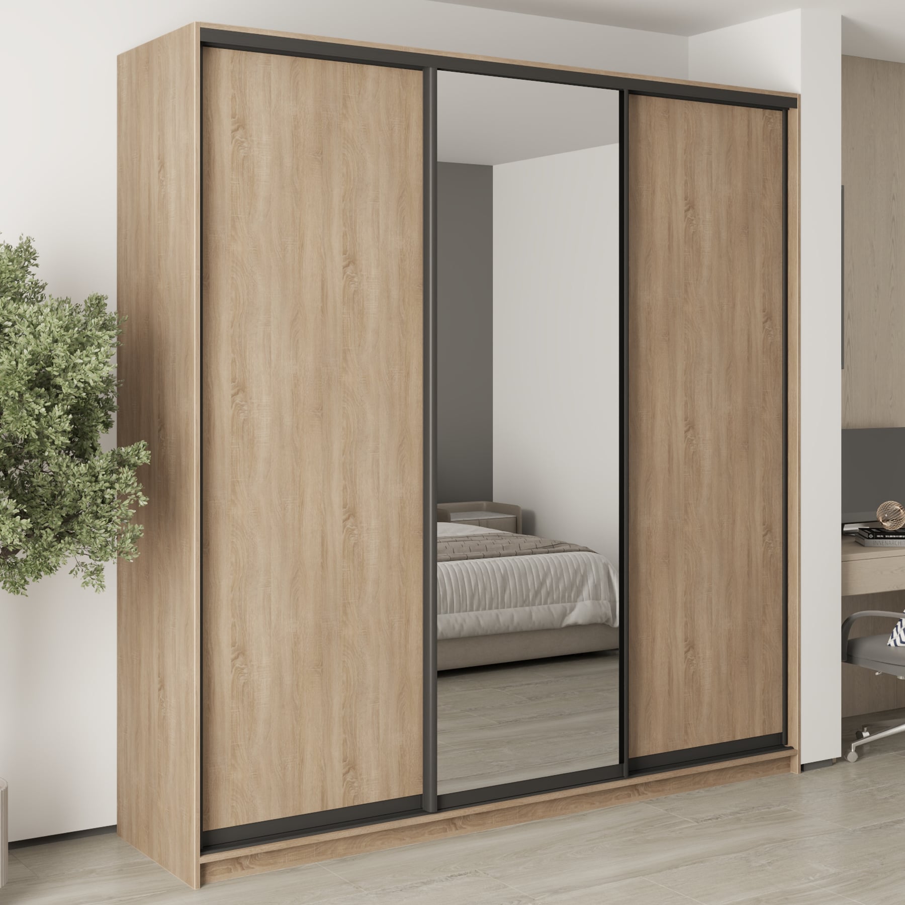 Шафа-купе тридверна Mebel Star Стандарт BG MBS-8681 230х45х240 см Дуб сонома (1008092)
