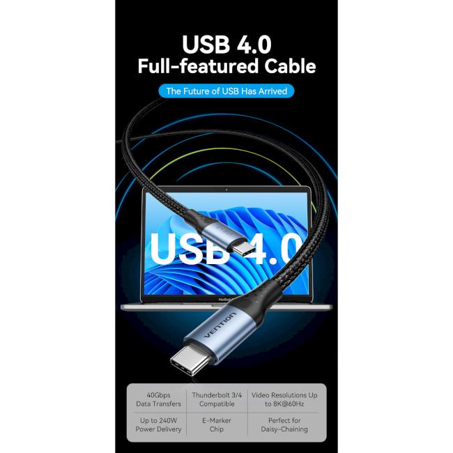 Кабель для передачи данных Vention USB 4.0 Type-C M-M 5 A 1 м Черный (604991) - фото 5