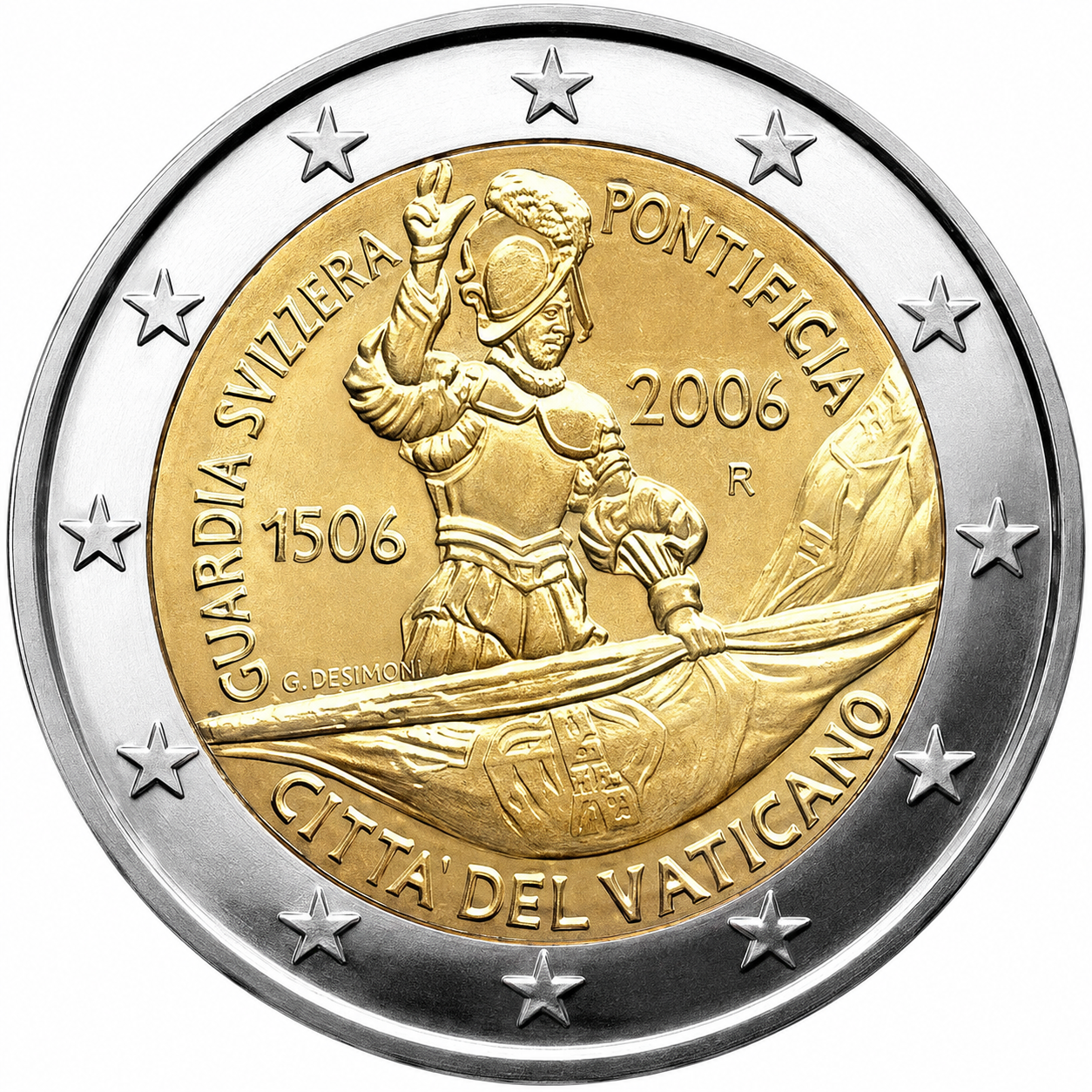 Коллекционная монета Ватикан 2 евро 2006 500 лет Швейцарской гвардии UNC (KM#394)