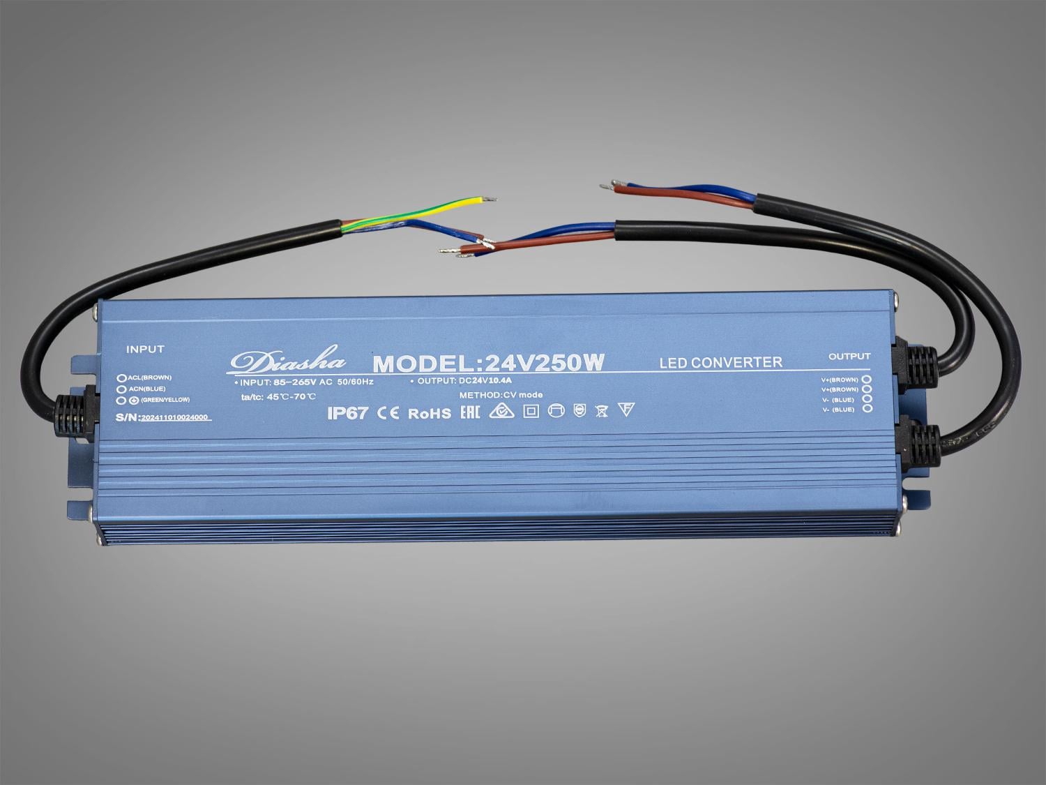 Блок питания для подключения LED ленты 24 В 250 Вт 10,4А (NP-24 В-250w-IP67)