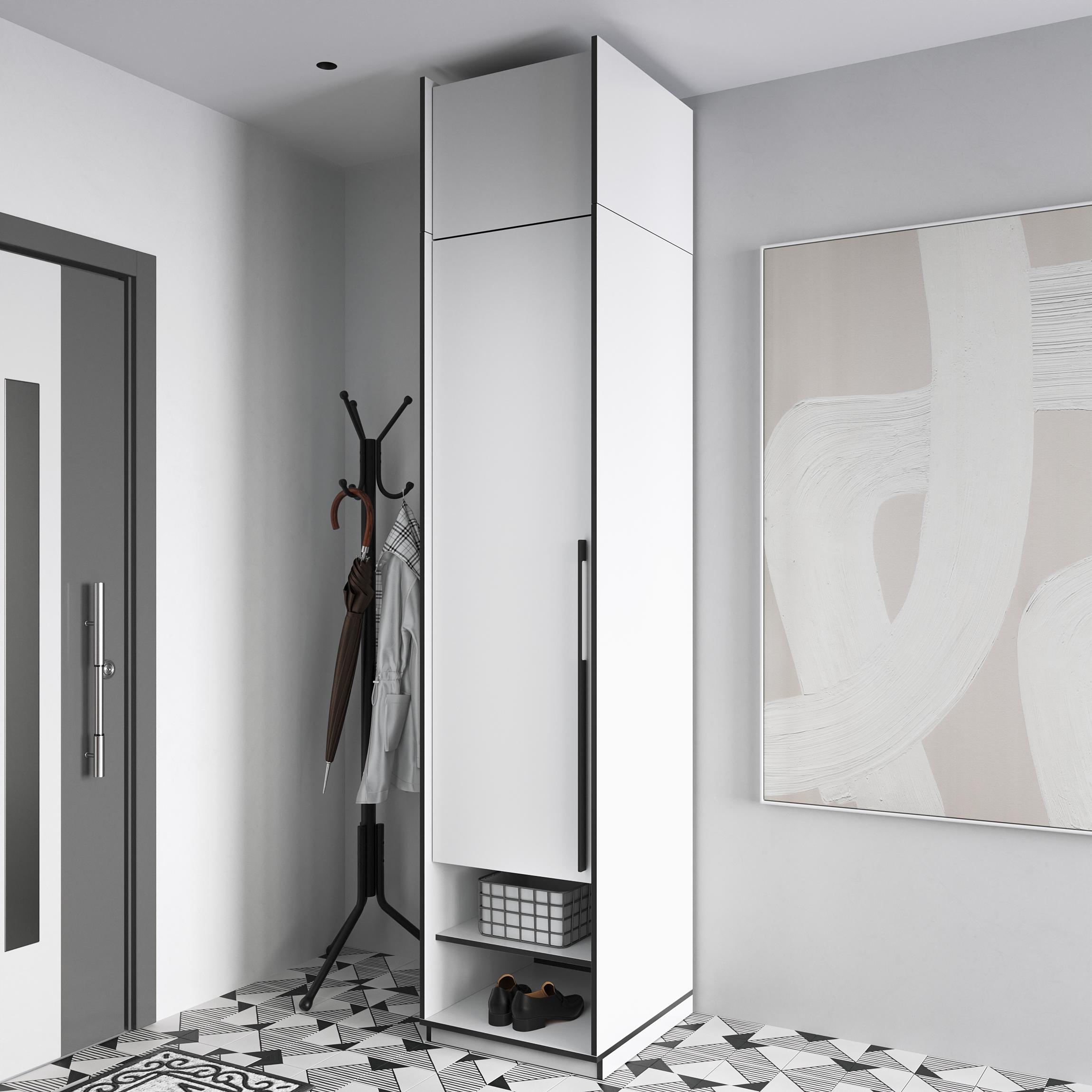 Шафа-пенал в передпокій однодверна розпашна з антресолью на 8 полиць 519х2500х570 мм Білий (mr-1a-wh) - фото 1