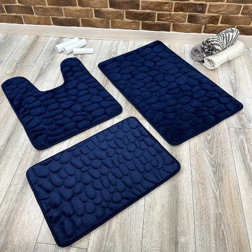 Набор ковриков в ванную и туалет Stone Premium Memory Foam 3в1 80х50/60х40/60х50 см Синий (NK3S0006) - фото 8 Набор ковриков в ванную и туалет Stone Premium Memory Foam 3в1 80х50/60х40/60х50 см Синий (NK3S0006) - фото 8